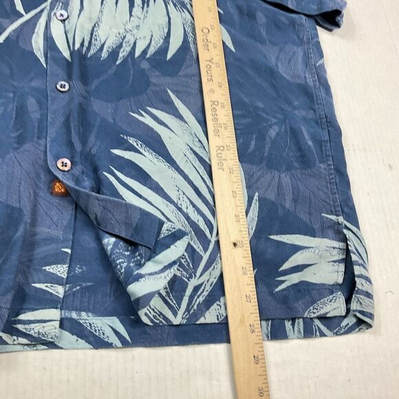 Tori Richard Mens Silk Blend Button Up Shirt Blue Leaf Print Short Sleeve Medium - Picture 6 of 10